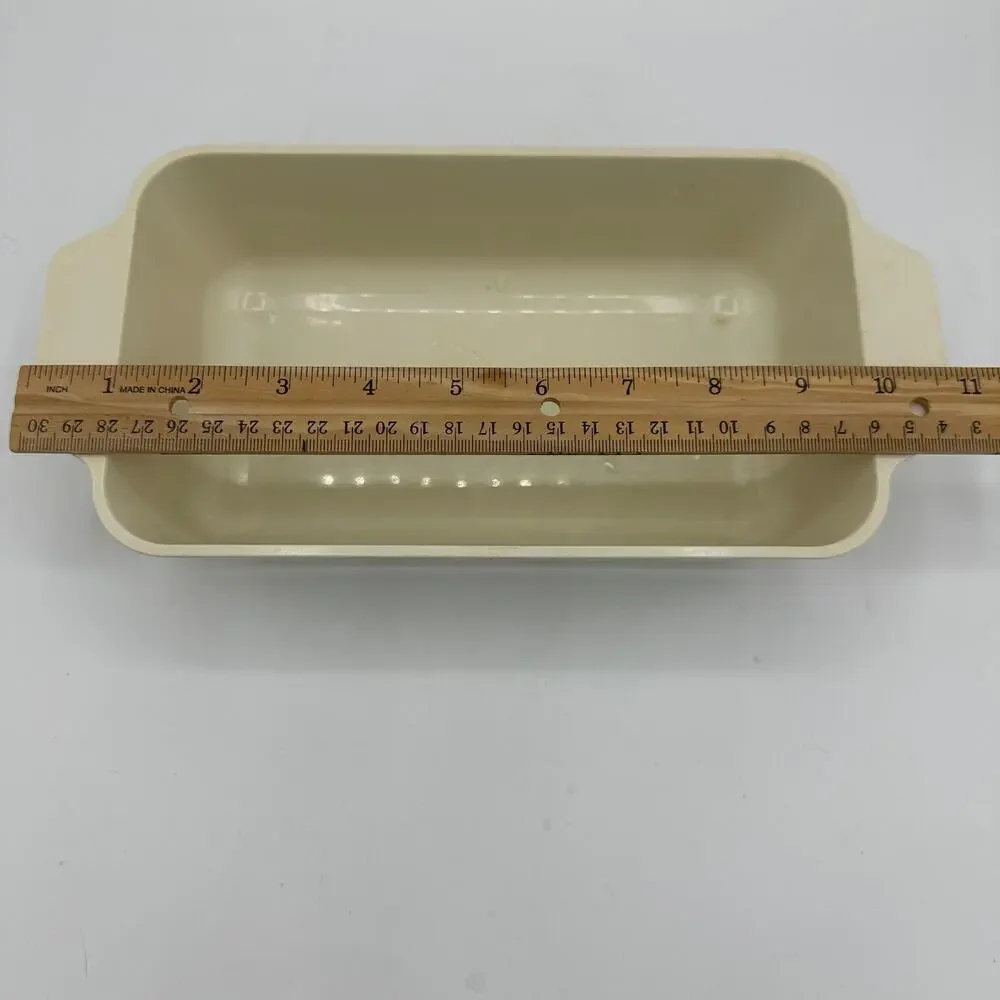 Vintage Oven Loaf Pan Bakeware Melmac Made in USA Green Flowers